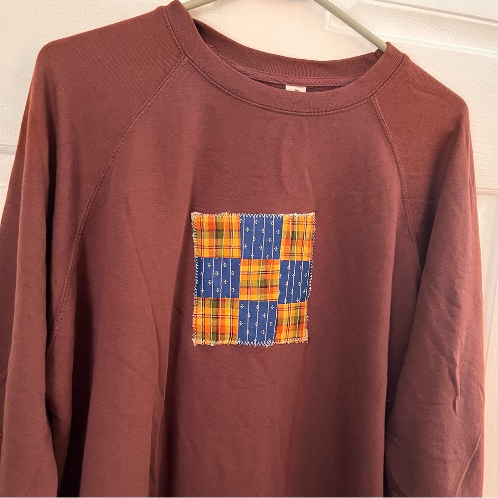 Quilted Patchwork Maroon Sweatshirt - image 1